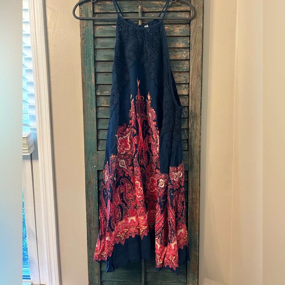 Free People Red and Blue Halter Midi Sundress